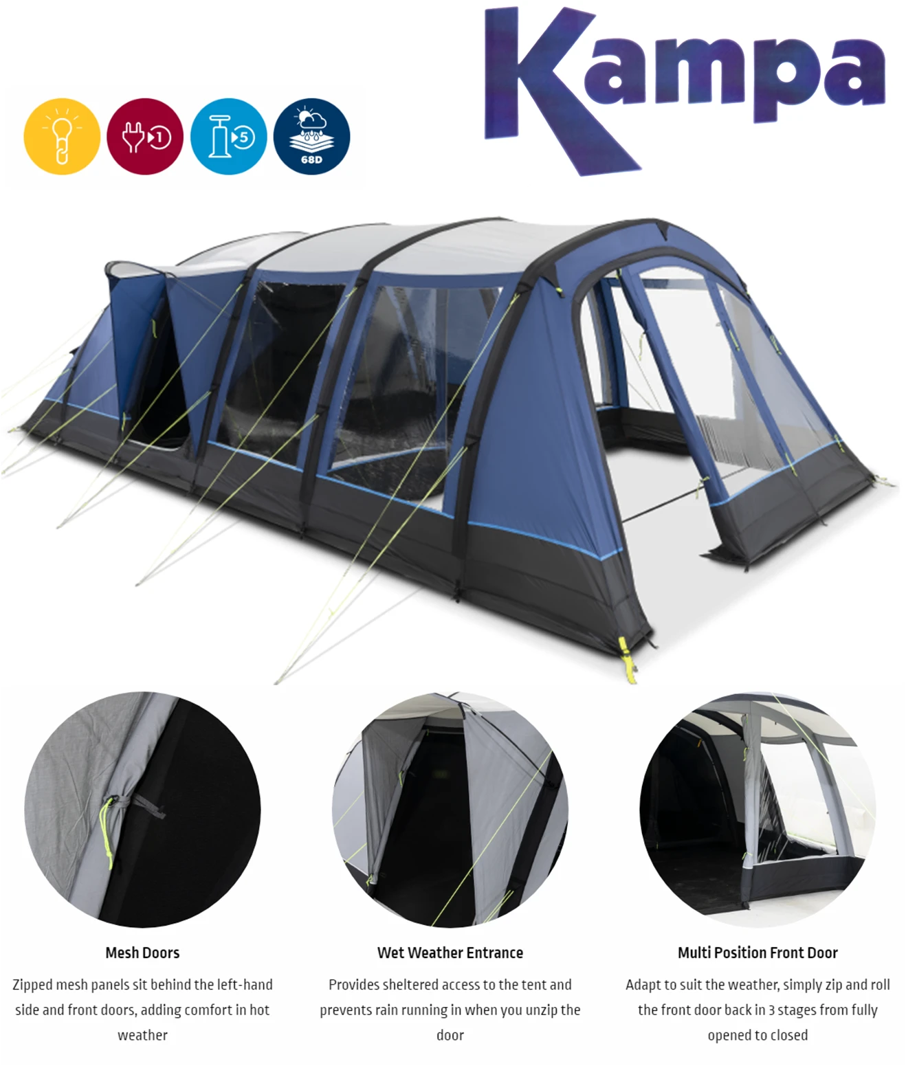 Kampa Croyde 6 AIR Package With Carpet And Groundsheet 9120001252 3 Kampa Croyde 6 AIR Package With Carpet And Groundsheet 9120001252